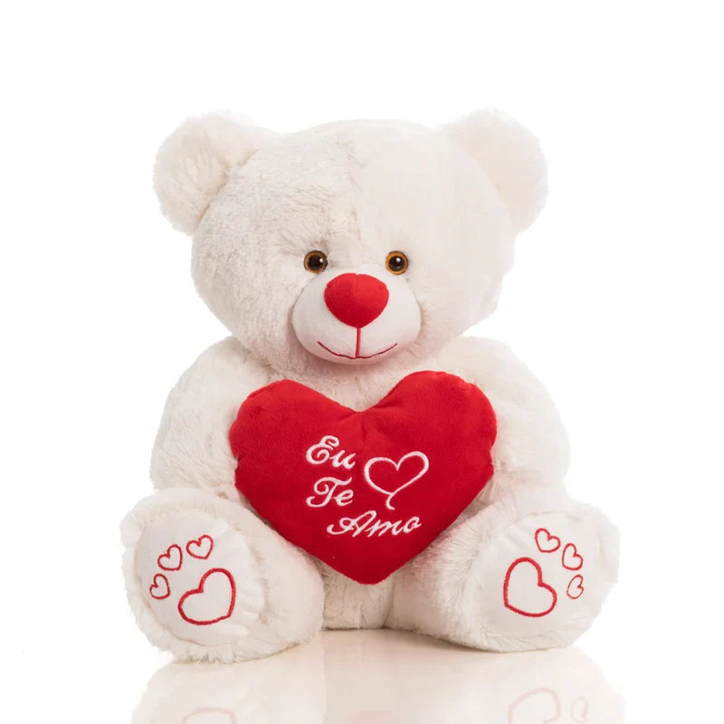 Urso de Pelúcia 32 cm Sentado - Forever Com Coração Eu Te Amo Pérola