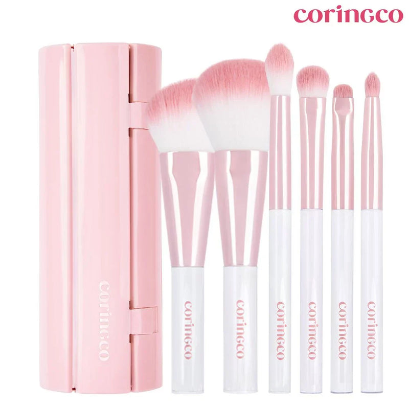 Coringco Conjunto de pincéis de maquiagem rosa roll (6 peças/conjunto)