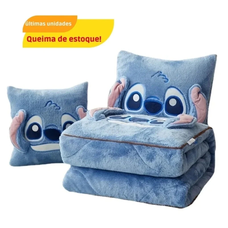 Cobertor do Stitch bordado dois em um almofada do Stitch Disney Almofada e cobertor no mesmo produto.